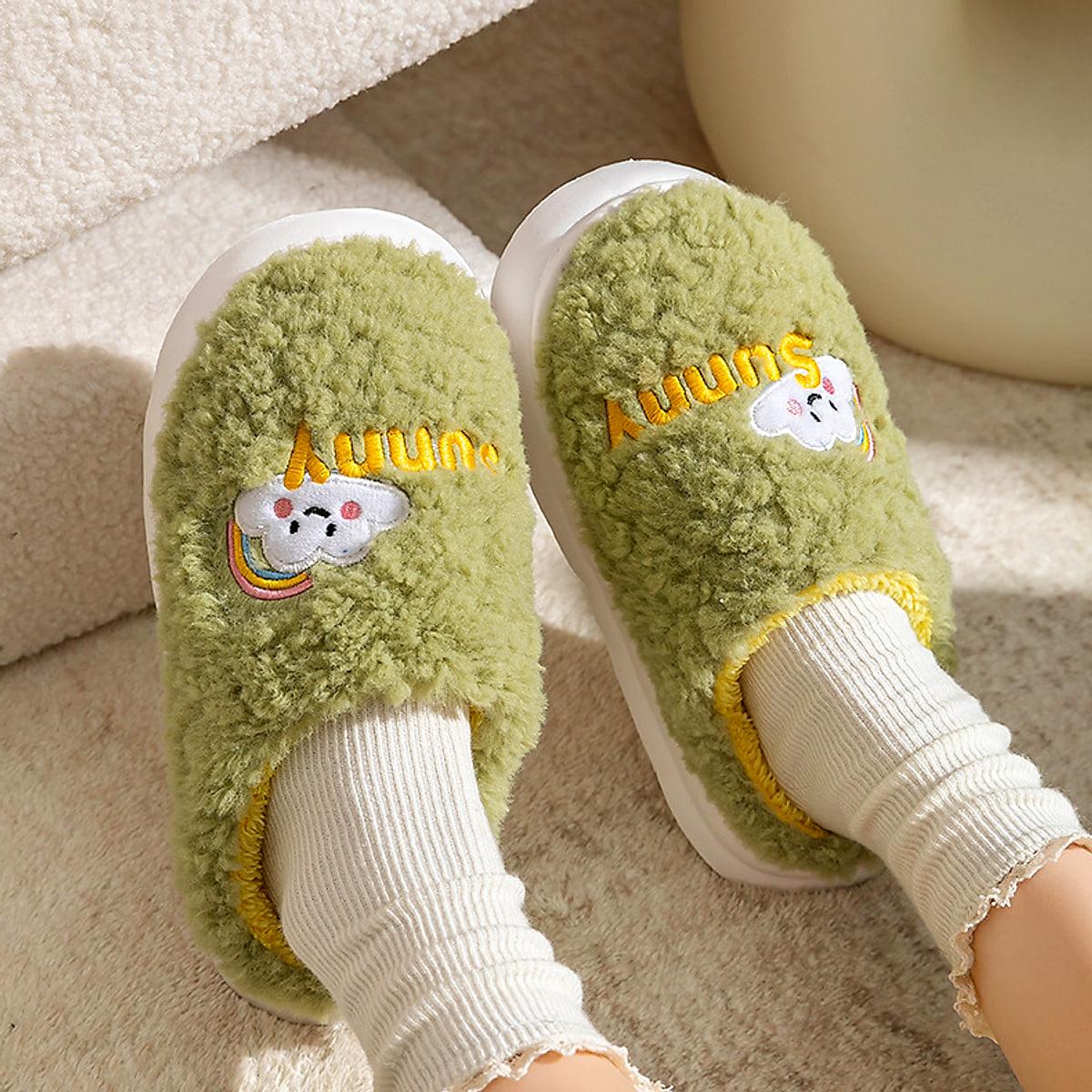 Plyschtofflor med tecknat motiv och tjock sula – unisex