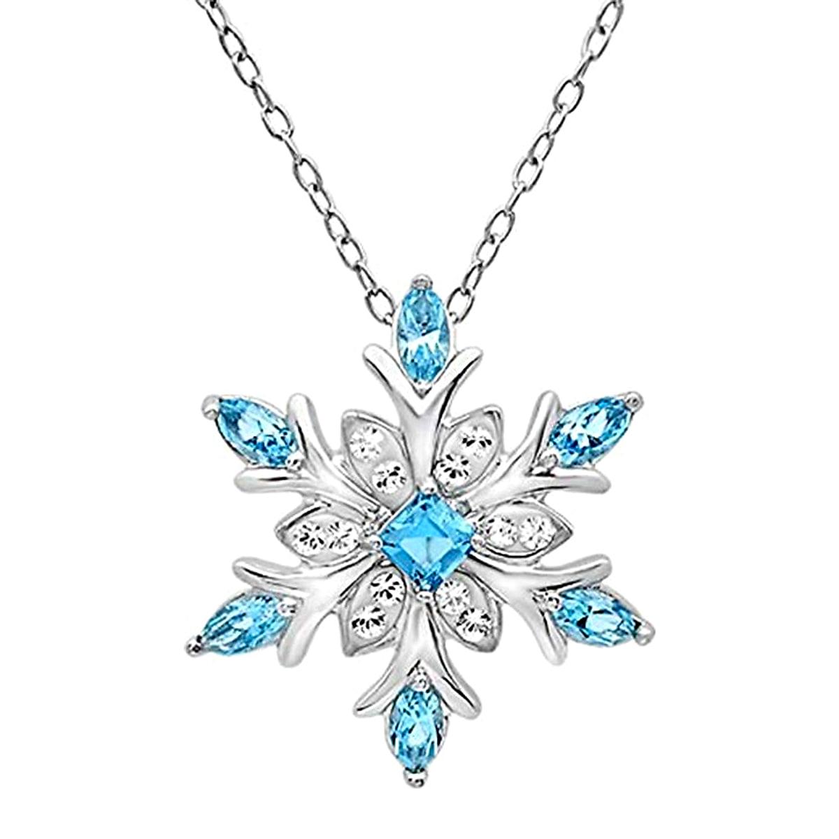 Halsband med snöflinga och zirkoner – vit eller blå, 60 cm