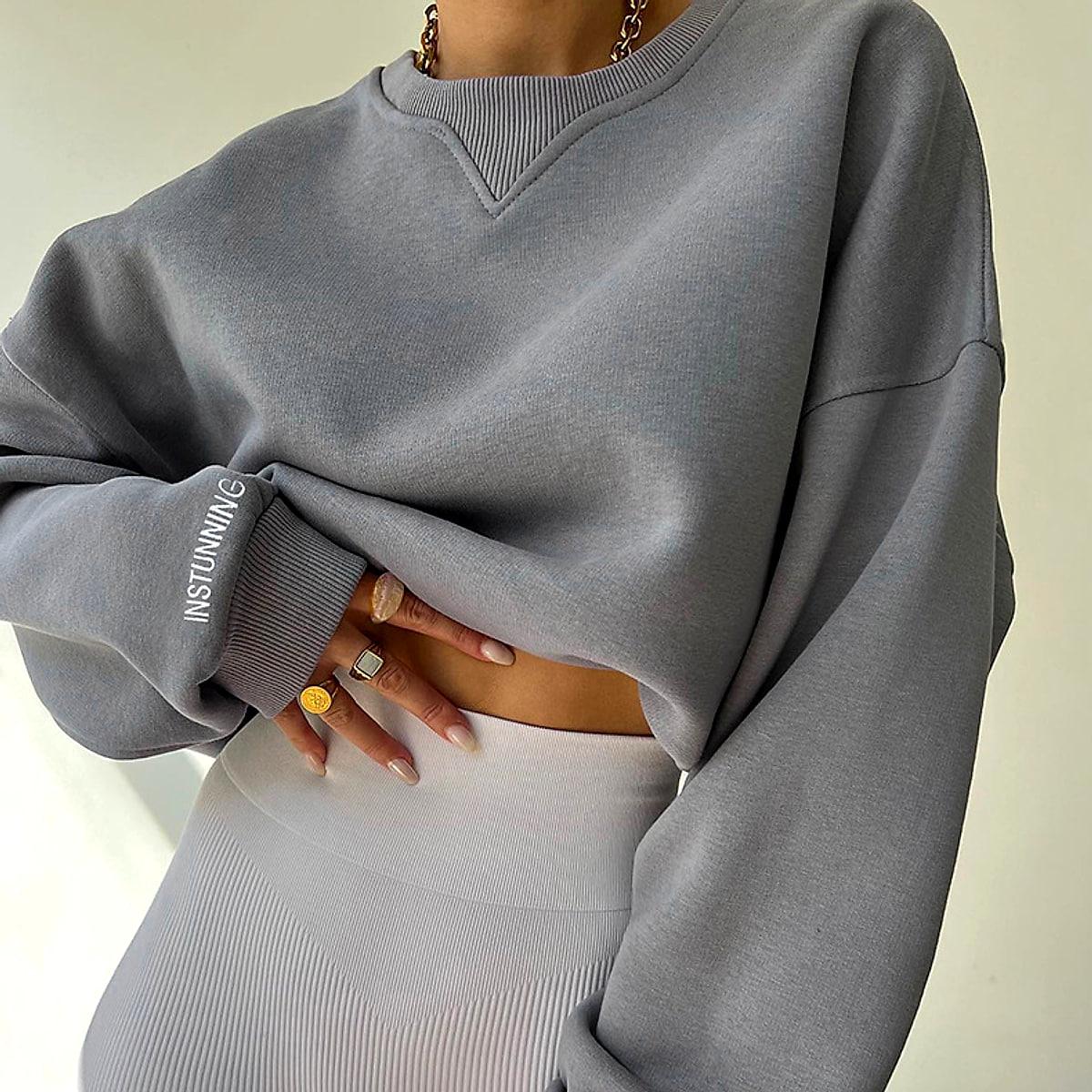 Lös sweatshirt med rund hals – dam, tre färger