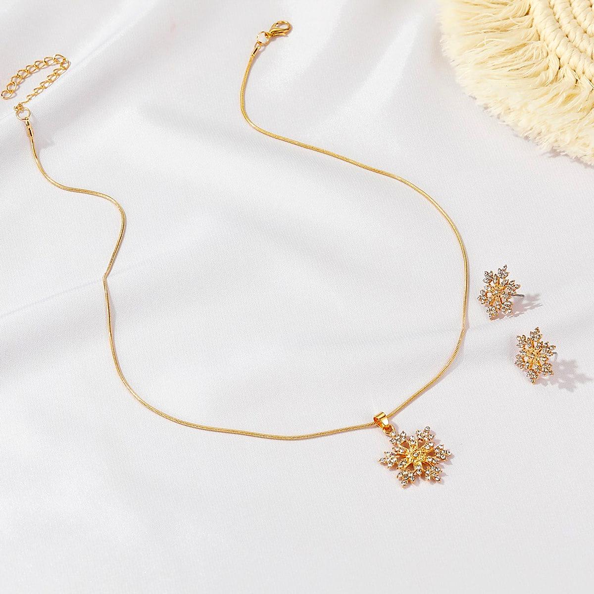 Smyckesset med snöflingor och strass – halsband och örhängen
