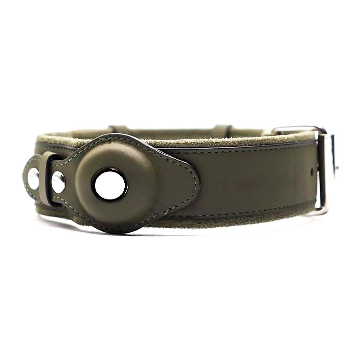 Hundhalsband i läder med fack för AirTag