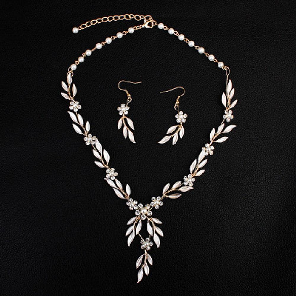 Brudsmycken med blad och blommor – halsband och örhängen